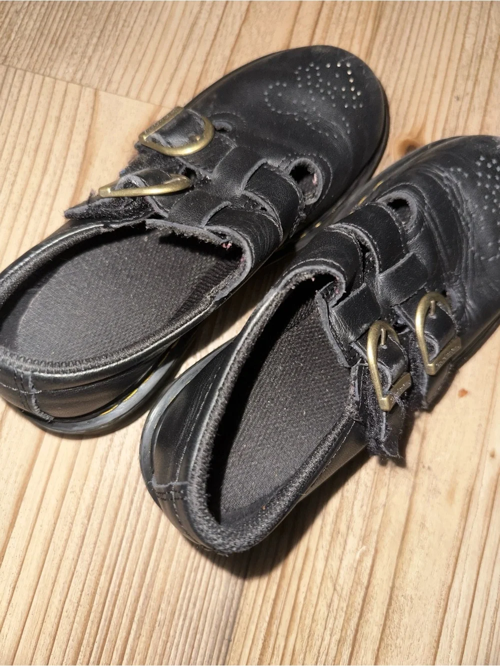 Dr. Martens Kids Black Double-Buckle Leather Shoes with Gold Buckles